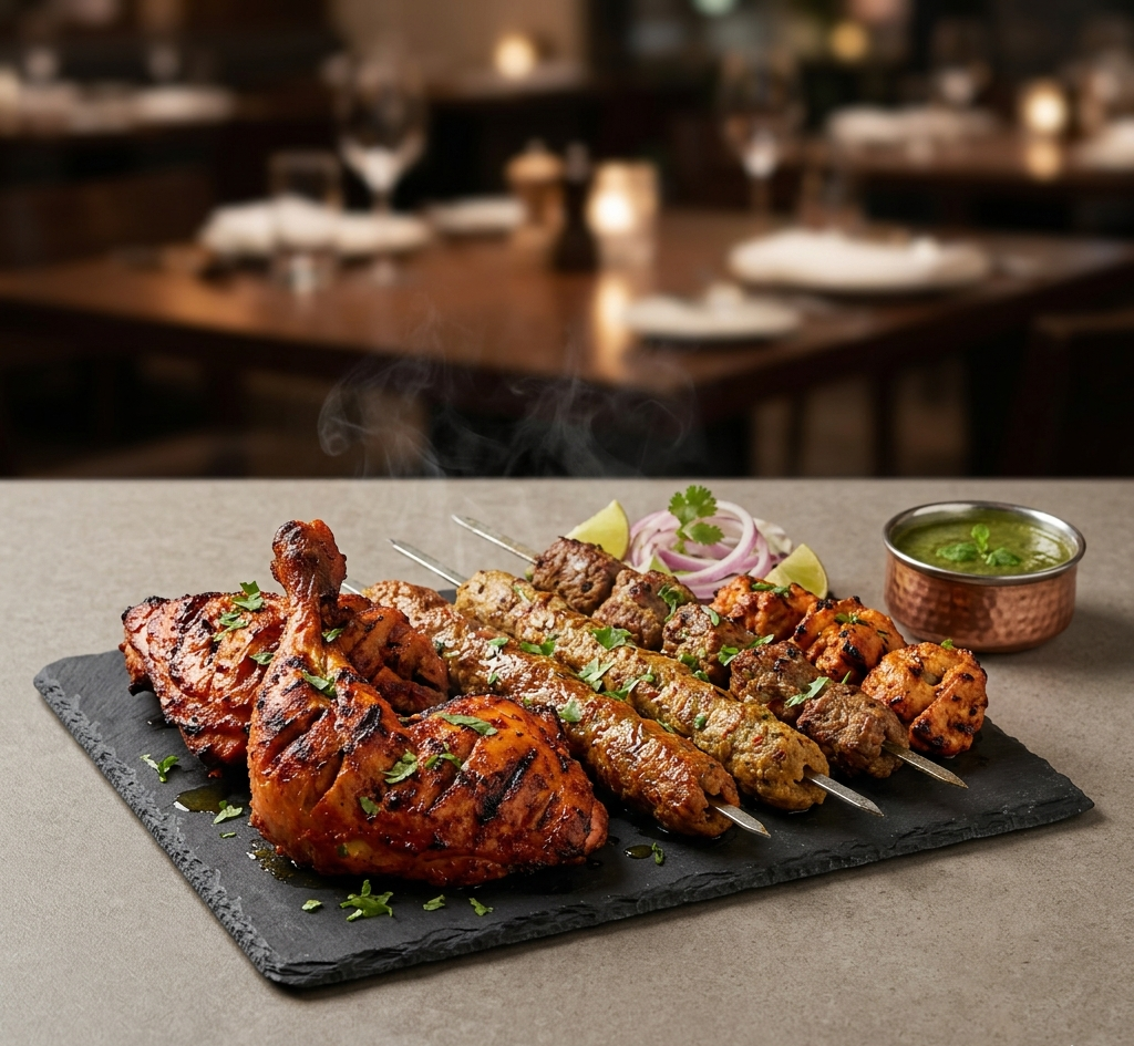 Tandoori kebabs on the grill